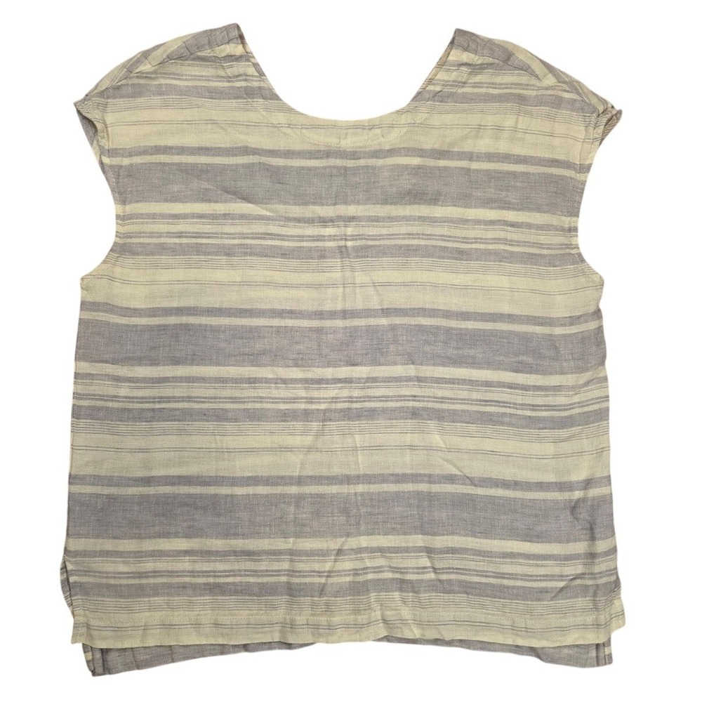 100% Linen Sleeveless Back-Button Summer Casual Blouse White Lavender Oversized